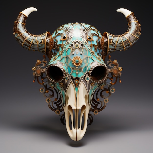 there is a large animal skull with horns and a long horn generative ai