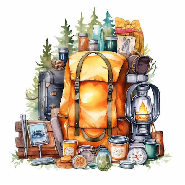 there is a large backpack with many items on it generative ai