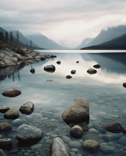 There is a large body of water with rocks in it generative ai