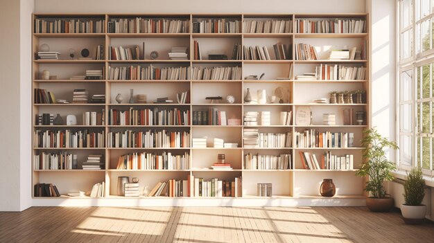 there is a large book shelf with many books on it generative ai