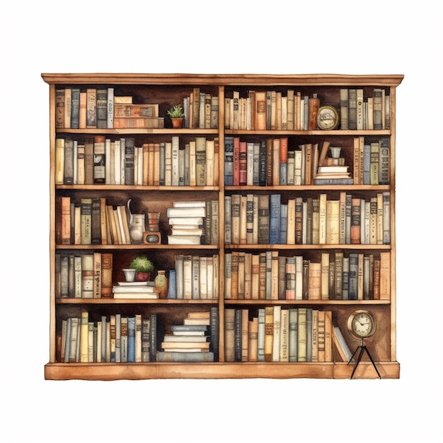 There is a large book shelf with many books on it generative ai