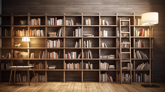 There is a large book shelf with many books on it generative ai