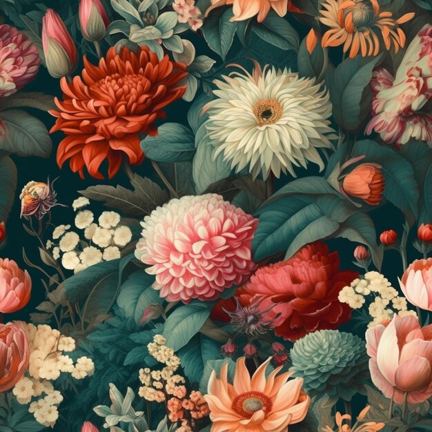 there is a large bouquet of flowers on a dark background generative ai