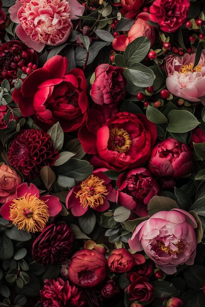 there is a large bouquet of red and yellow flowers on display generative ai