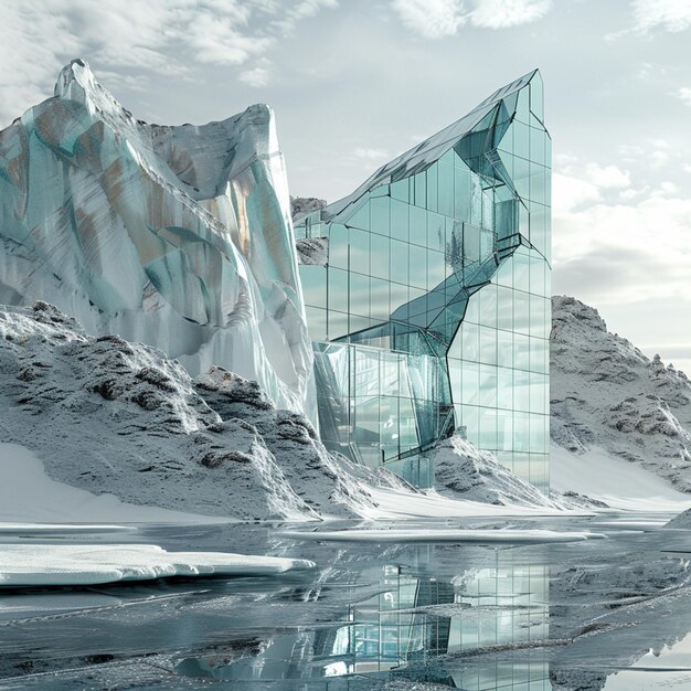 there is a large building that is made of glass on the side of a mountain generative ai