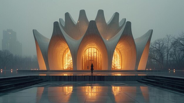 there is a large building with a large flower shaped structure generative ai