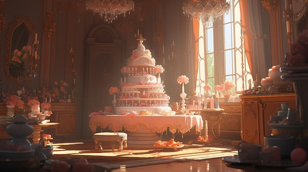 there is a large cake sitting on a table in a room generative ai