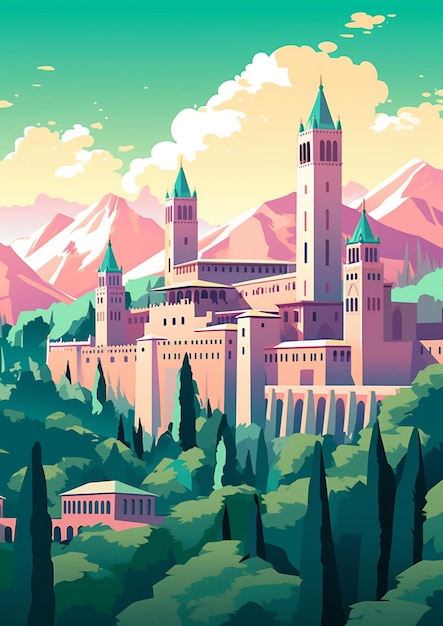 there is a large castle with a tower on top of a hill generative ai