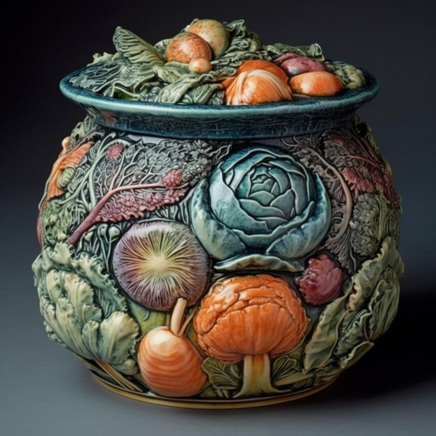 there is a large ceramic pot with a variety of vegetables on it generative ai