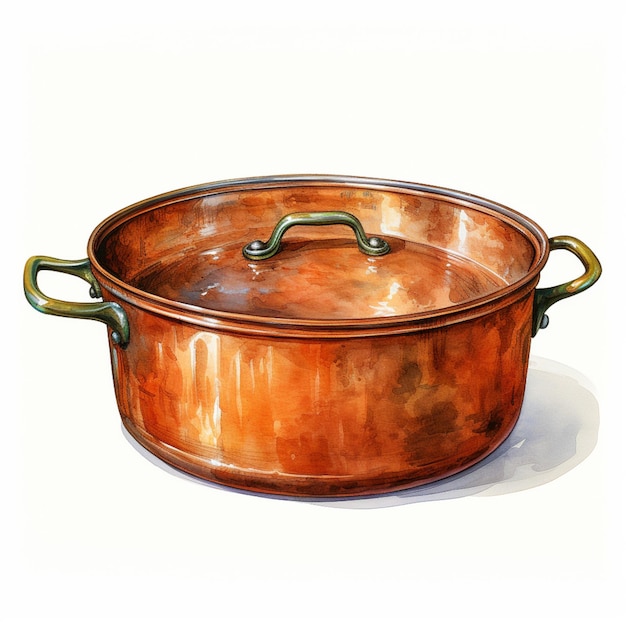 there is a large copper pot with a handle on a white background generative ai