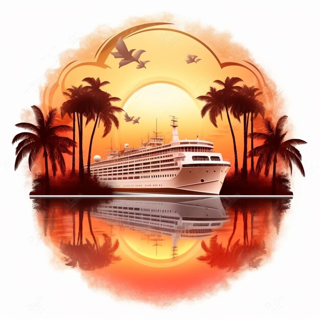 Photo there is a large cruise ship on the water with palm trees generative ai