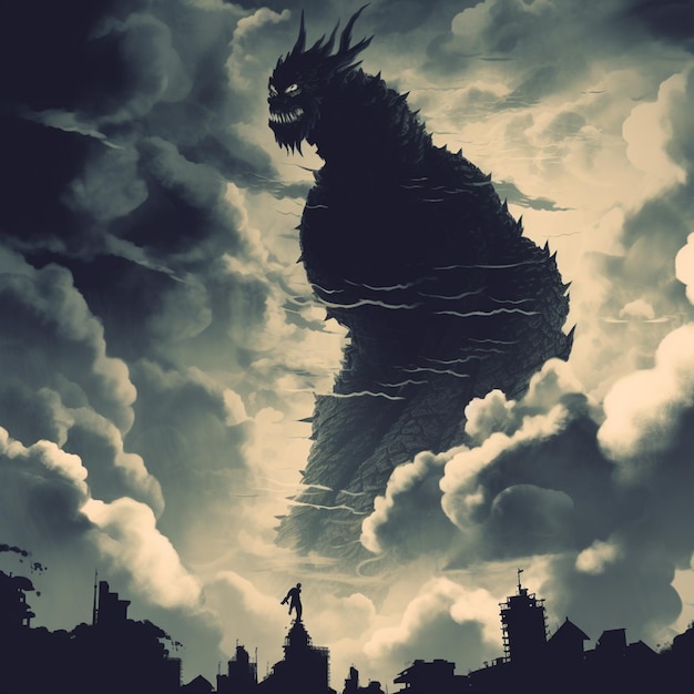 there is a large dragon flying through the sky above a city generative ai