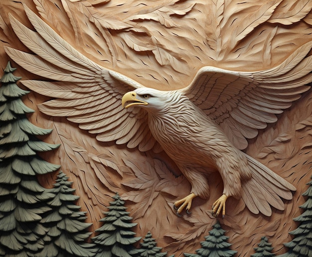 壁に彫られた大きな鷲がある生成AI