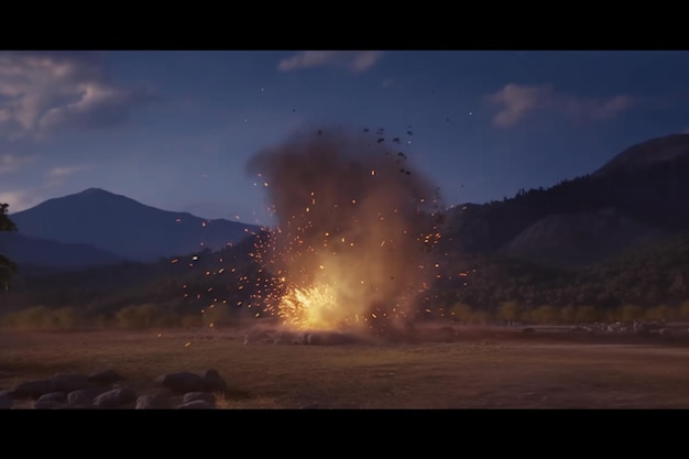 there is a large explosion of fire in the middle of a field generative ai