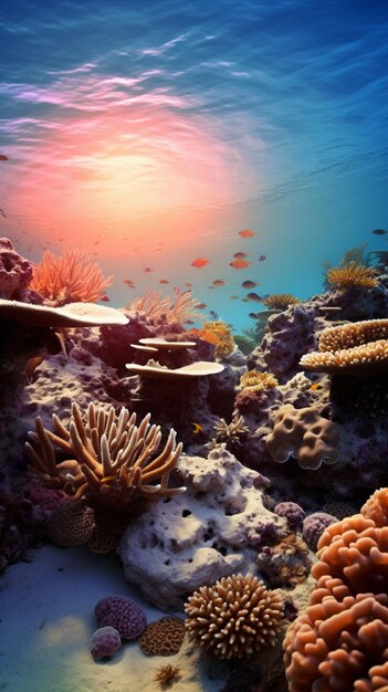 there is a large fish swimming in the ocean with corals generative ai
