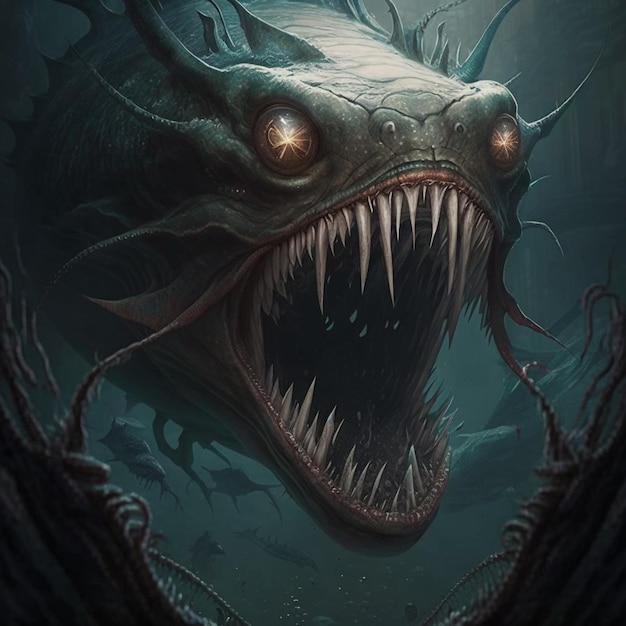 art screaming nightmare creature with long sharp teeth, Stable Diffusion