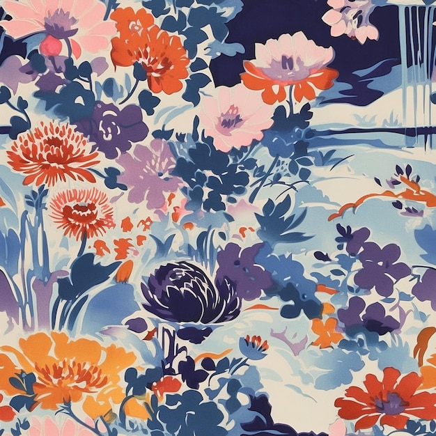 there is a large floral pattern on a blue background generative ai