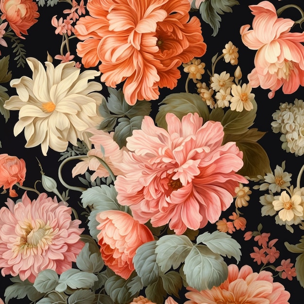 There is a large floral pattern with many different colors generative ai