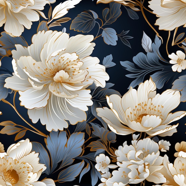 There is a large floral pattern with white and gold flowers generative ai