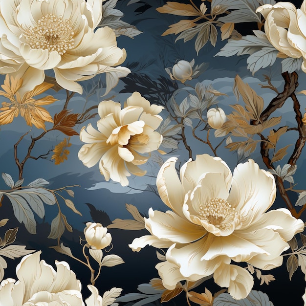 There is a large flower pattern on a blue background generative ai