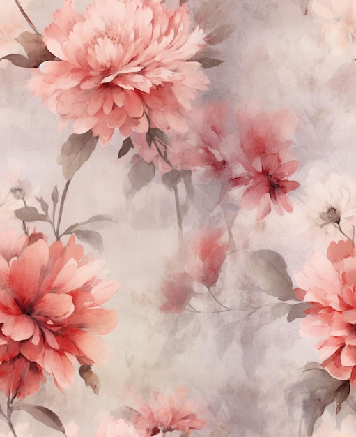 There is a large flower pattern on a wallpaper with a pink flower generative ai