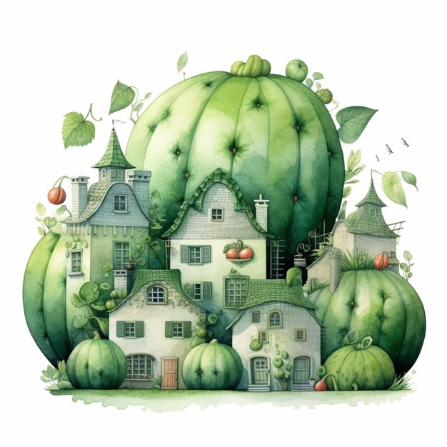 there is a large green pumpkin sitting on top of a building generative ai
