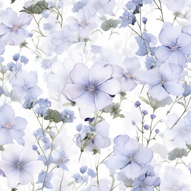 There is a large group of blue flowers on a white background generative ai