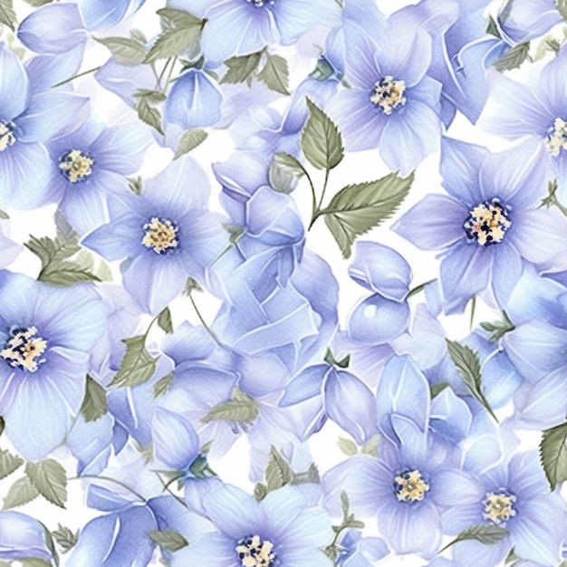 there is a large group of blue flowers on a white background generative ai
