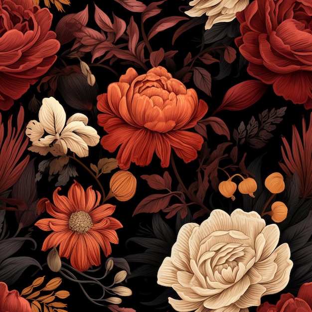 there is a large group of flowers that are on a black background generative ai