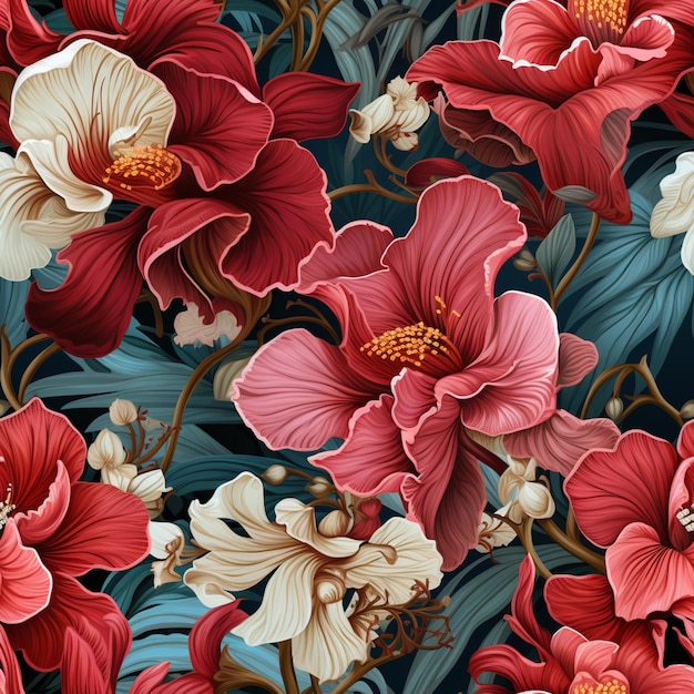 there is a large group of flowers that are on a blue background generative ai