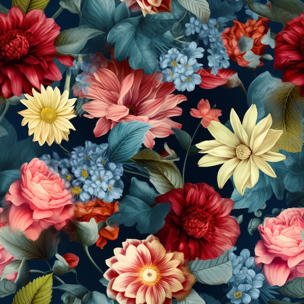 There is a large group of flowers that are on a blue background generative ai