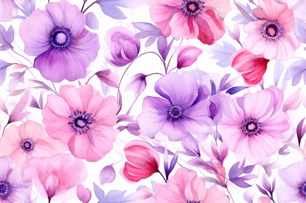 There is a large group of flowers that are painted in watercolor generative ai