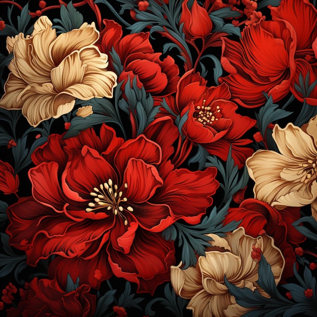 there is a large group of flowers that are red and yellow generative ai