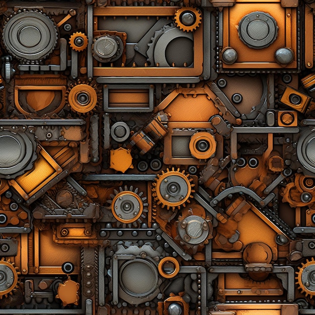 Photo there is a large group of gears and wheels on a wall generative ai