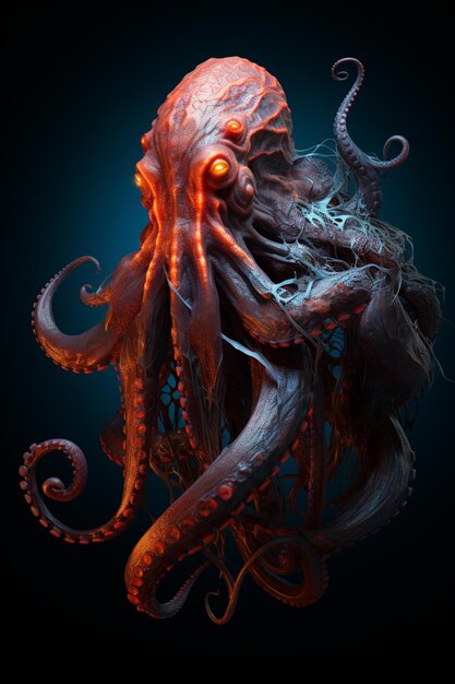 there is a large octopus with a long tentacles and a glowing eye generative ai