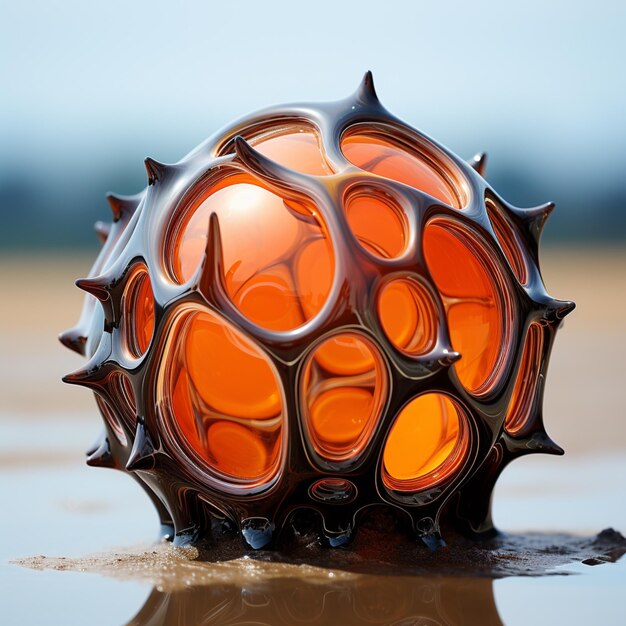 There is a large orange ball with spikes on it generative ai