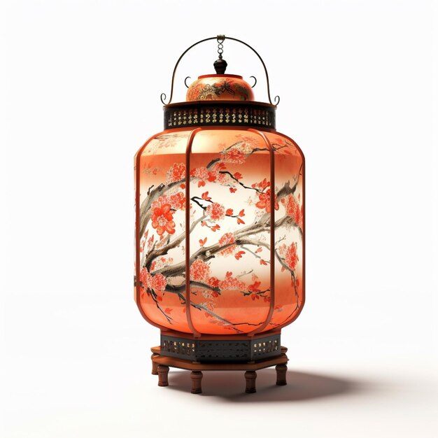 Photo there is a large orange lantern with a bird on it generative ai