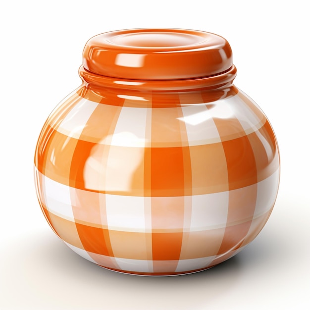 there is a large orange and white jar with a lid generative ai