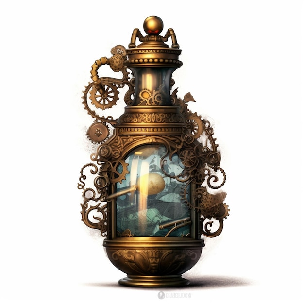 There is a large ornate vase with a clock inside of it generative ai