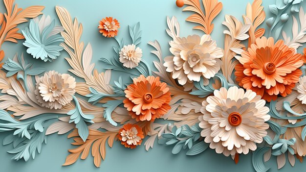 there is a large paper flower arrangement on a blue background generative ai