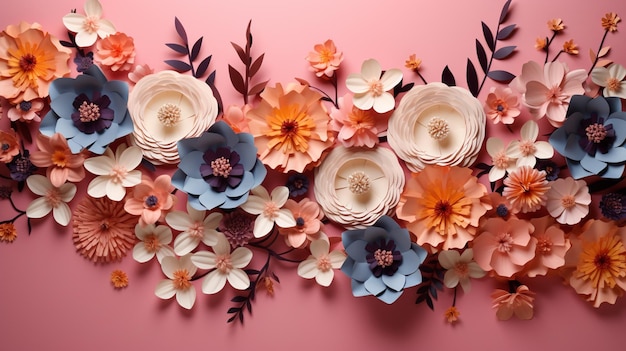 there is a large paper flower arrangement on a pink wall generative ai