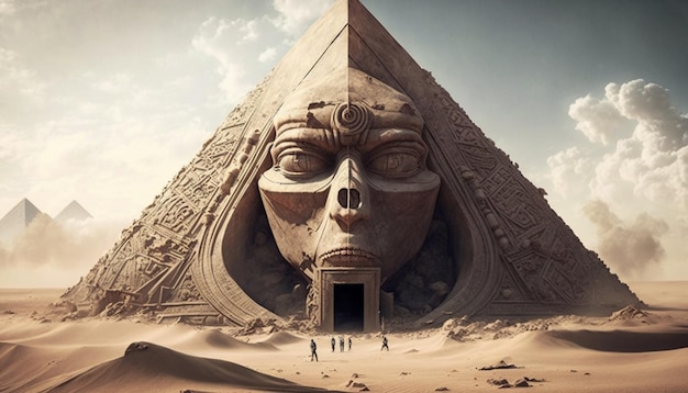 There is a large pyramid with a face in the middle of it generative ai