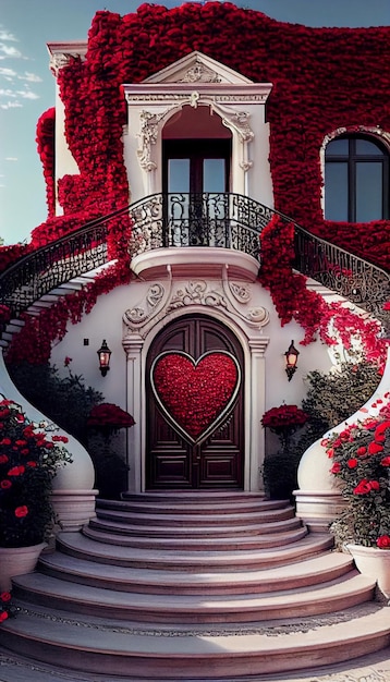 there is a large red heart on the front of a house generative ai