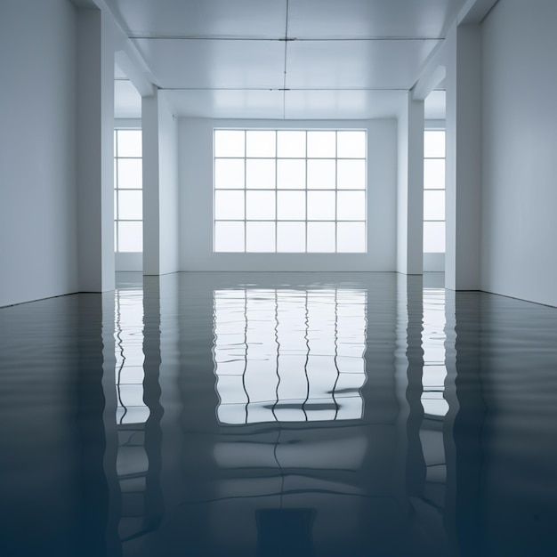 there is a large room with a large window and a shiny floor generative ai