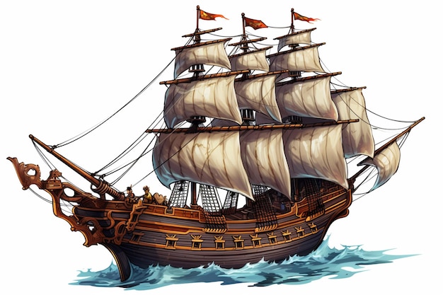 there is a large ship with sails sailing on the water generative ai