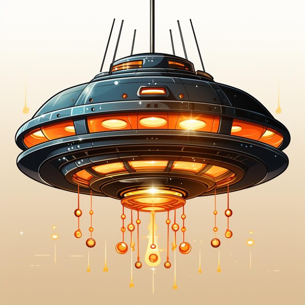 there is a large spaceship with lights hanging from its ceiling generative ai