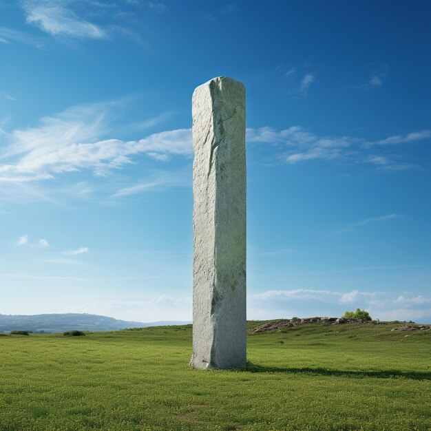 Photo there is a large stone monument in a grassy field generative ai