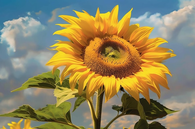 there is a large sunflower with a bee on it generative ai