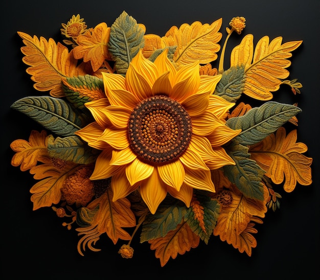 there is a large sunflower with many leaves on it generative ai