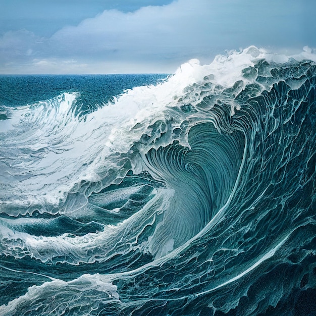 Есть большая волна, которая ломается в океане.